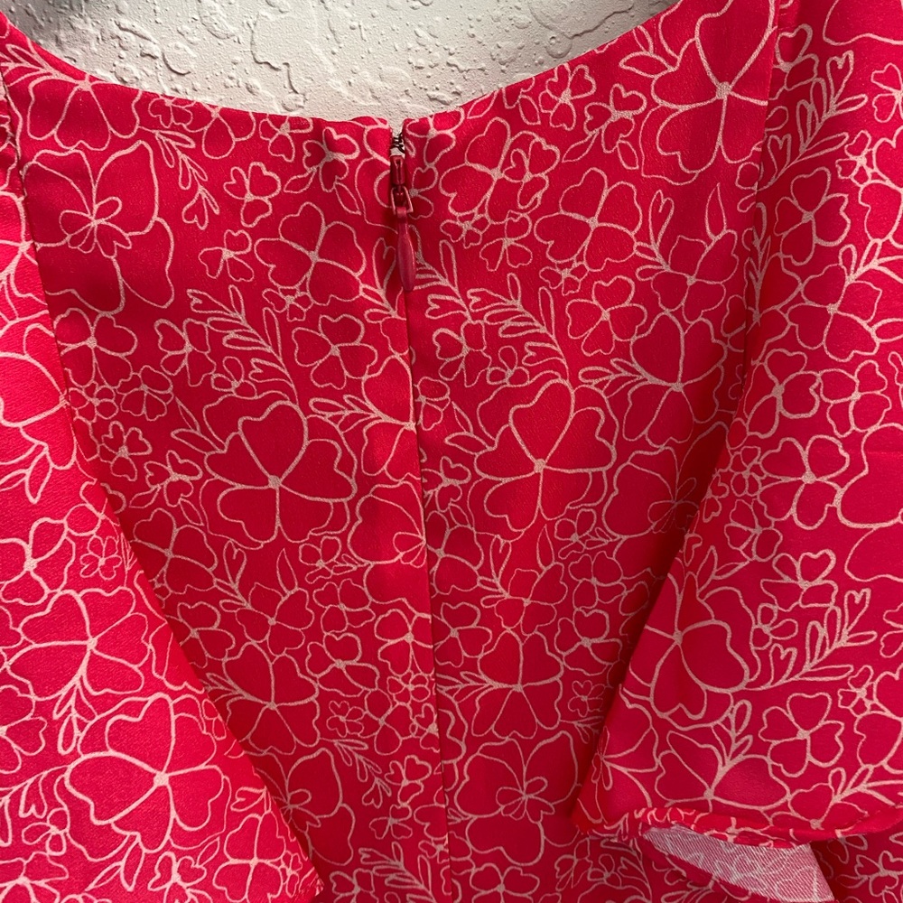 Parker 🌺 Pink Hydrangea Floral Ruffles Mini Dress - Picture 9 of 11